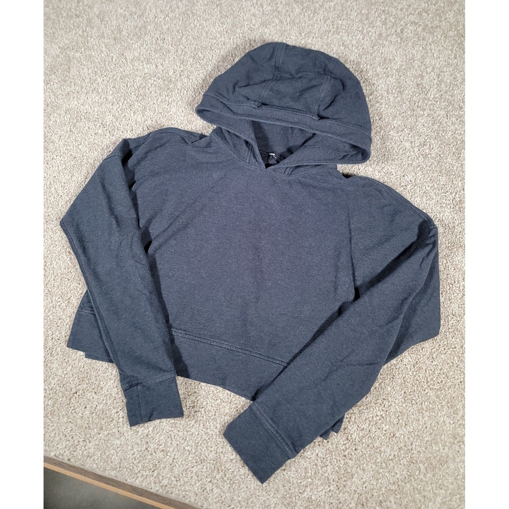 Lululemon Cropped Hoodie Sweatshirt Size 6 Dark Navy Fleece Gym Stretch Womens